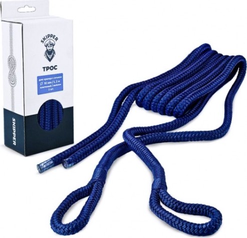 Фал (шкерт) для кранца с огоном SKIPPER плетеный, 8мм*1,83м, нейлон (2шт) синий [SK-TFNBR8183BL]