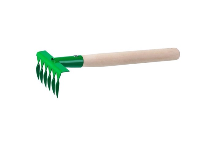 Грабельки садовые РОСТОК 120x62x405 мм с деревянной ручкой, 6 витых зубцов [39611]