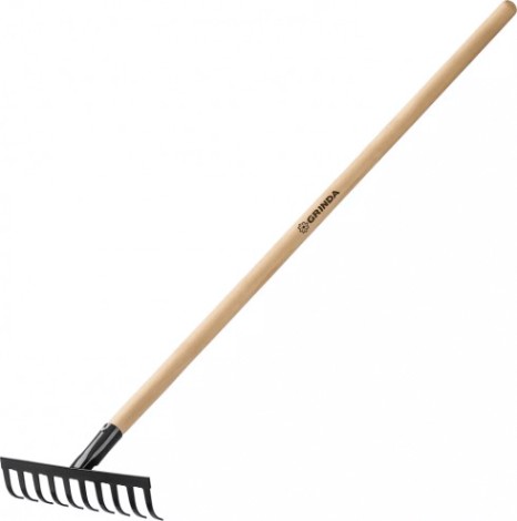 Грабли садовые GRINDA 260х80х1300 мм 10 прямых зубьев, с деревянным черенком [39583-10]