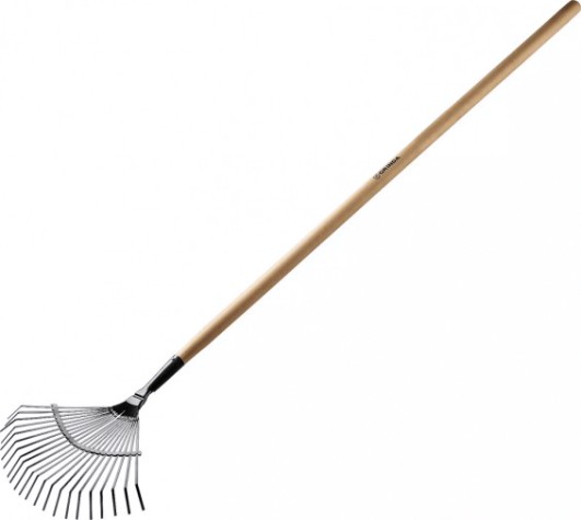 Грабли веерные GRINDA 440х260х1500 мм 22 плоских зубца, с деревянным черенком [39593]