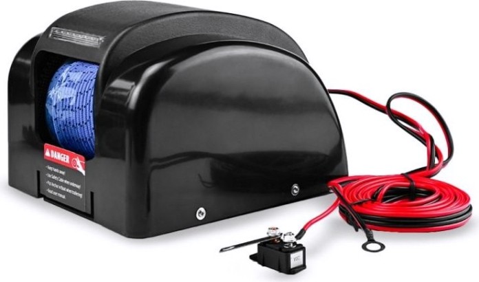 Лебедка якорная SKIPPER Fisher 45, трос 30м, беспроводной пульт ДУ, черная [SK-FISHER45]