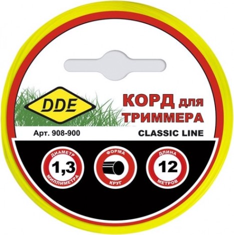 Леска триммерная DDE Classic line (1,3 ммх12 м; круг; желтая) [908-900]