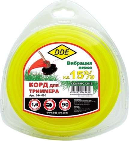 Леска триммерная DDE Classic line (1,6 ммх90 м; круг; желтая) [644-696]