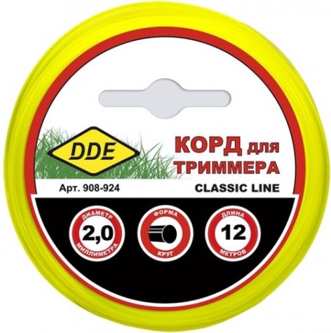 Леска триммерная DDE Classic line (2,0 ммх12 м; круг; желтая) [908-924]