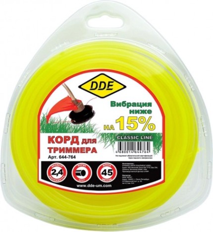 Леска триммерная DDE Classic line (2,4 ммх45 м; круг; желтая) [644-764]