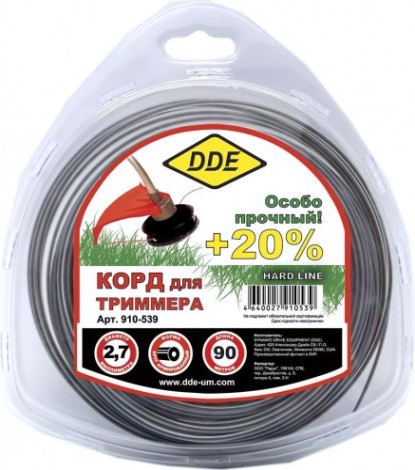 Леска триммерная DDE Hard line (2,7 ммх90 м; круг армированный; серая/красная) [910-539]