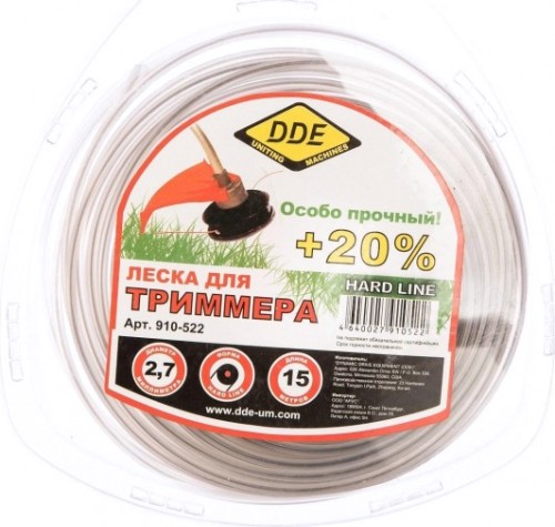 Леска триммерная DDE круг армированный в блистере "hard line" 2,7 ммх15 м, серый/красный [910-522]