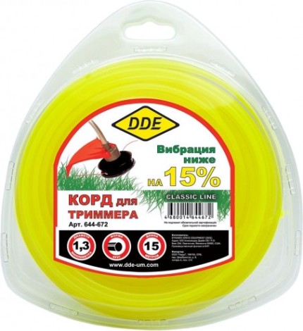 Леска триммерная DDE круг в блистере "classic line" 1,3 ммх15 м, желтый [644-672]