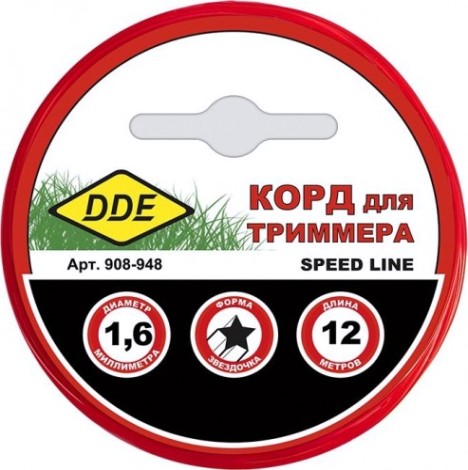 Леска триммерная DDE Speed line (1,6 ммх12 м; звезда; красная) [908-948]