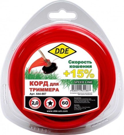 Леска триммерная DDE Speed line (2,0 ммх60 м; звезда; красная) [644-887]
