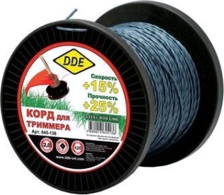 Леска триммерная DDE Steel rod line (2,0 ммх120 м; крест витой армир.; голубая/красна) [645-136]