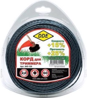 Леска триммерная DDE Steel rod line (2,0 ммх60 м; крест витой армир.; голубая/красная) [645-129]