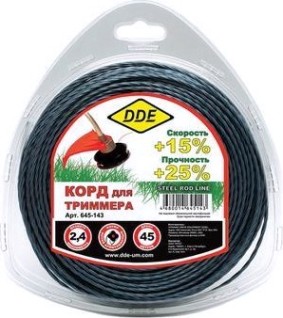 Леска триммерная DDE Steel rod line (2,4 ммх45 м; крест витой армир.; голубая/красная) [645-143]