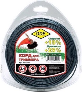 Леска триммерная DDE Steel rod line (2,4 ммх90 м; крест витой армир.; голубая/красная) [645-150]