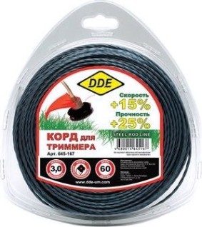 Леска триммерная DDE Steel rod line (3,0 ммх60 м; крест витой армир.; голубая/красная) [645-167]