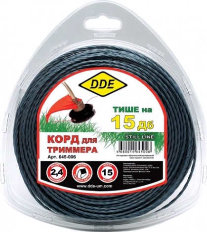 Леска триммерная DDE витой квадрат в блистере "still line" 2,4 ммх15 м, голубой [645-006]