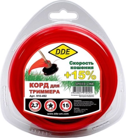Леска триммерная DDE звезда в блистере "speed line" 2,7 ммх15 м, красный [910-492]