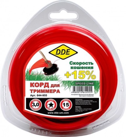 Леска триммерная DDE звезда в блистере "speed line" 3,0 ммх15 м, красный [644-955]