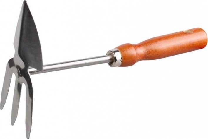 Мотыжка GRINDA 8-421139 сердцевидное лезвие - 3 зубца из нержавеющей стали, деревянная ручка, 250 мм [8-421139_z01]