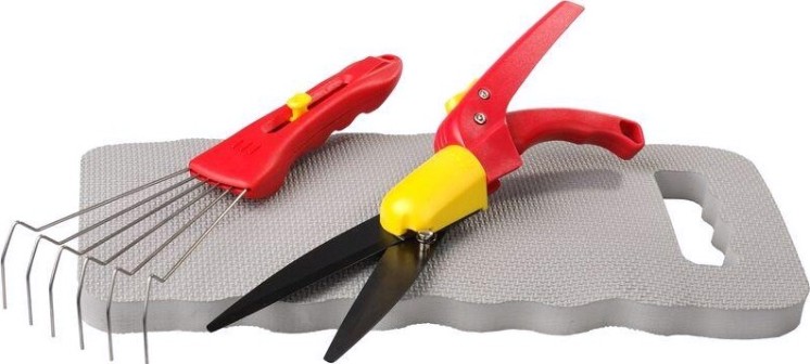 Набор GRINDA садовый, 3 предмета: ножницы для стрижки травы, подколенник, грабельки 8-422035 [8-422035]