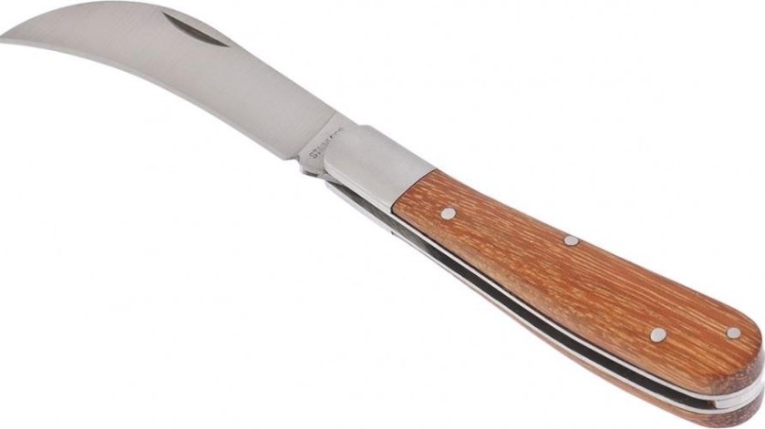 Нож прививочный PALISAD 170 мм садовый складной, изогнутое лезвие, деревянная рук [79001]