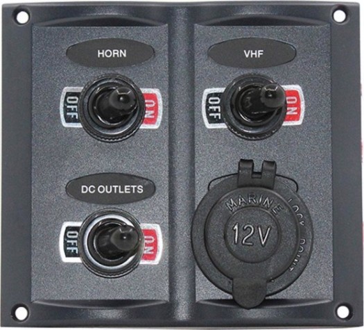 Панель бортового питания SKIPPER SK-SP0301B 3 переключателя, разъем прикуривателя, предохранители [SK-SP0301B]