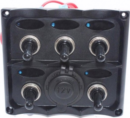 Панель бортового питания SKIPPER SK-TF5J/S 5 переключателей, разъем прикуривателя, индикация