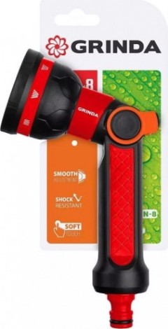 Пистолет для полива GRINDA N-8 8 режимов, двухкомпонентный с регулятором напора [8-427188]