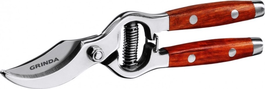 Секатор GRINDA PRO Line P-15 цельнокованый, деревянные рукоятки 210 мм [423415]