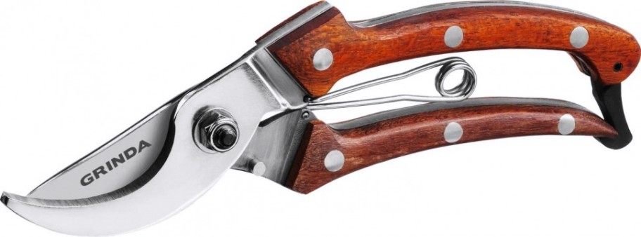 Секатор GRINDA PRO Line P-17 цельнокованый, деревянные рукоятки 195 мм [423417]
