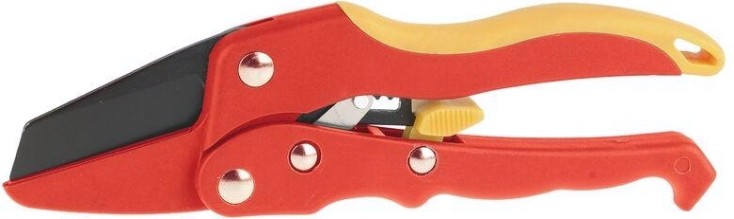 Секатор GRINDA с 2 - комп. нейлоновыми ручками храповый механизм, диаметр реза - 15 мм, 205 мм [8-423317_z01]