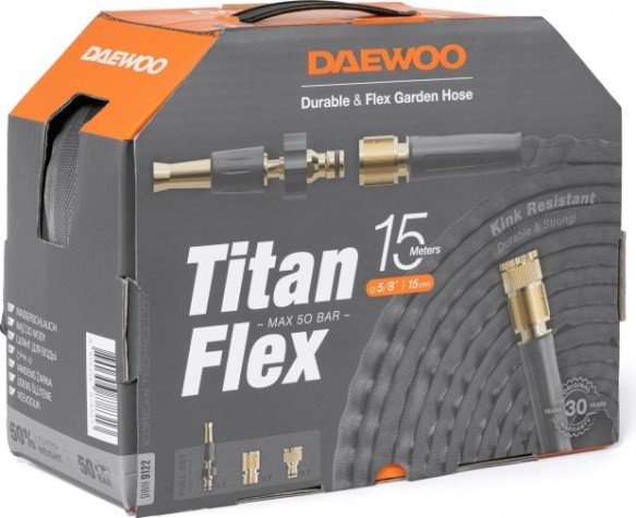 Шланг текстильный DAEWOO TitanFlex 5/8" х 15 м с комплектом для полива [DWH 9122]