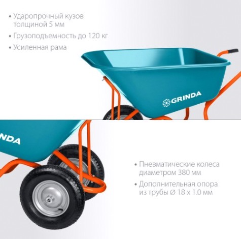 Тачка садовая GRINDA GP-1 ударопрочный пластиковый кузов 260л г/п 120кг [422401]