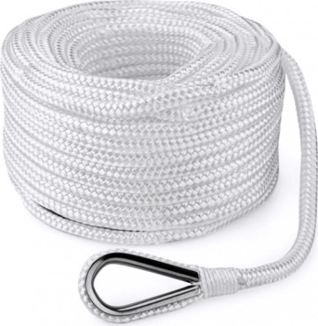 Трос (конец) якорный SKIPPER плетеный, 12мм*20м, нейлон белый [SK-TANBR1220W]