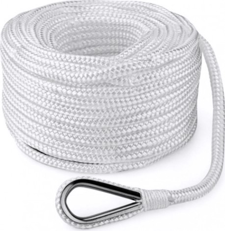 Трос (конец) якорный SKIPPER плетеный, 12мм*30м, нейлон белый [SK-TANBR1230W]