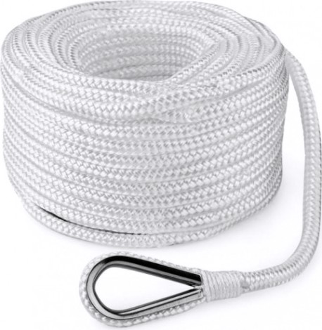 Трос (конец) якорный SKIPPER плетеный, 8мм*30м, нейлон белый [SK-TANBR830W]