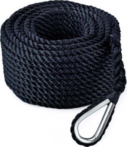 Трос (конец) якорный SKIPPER трехпрядный, 12мм*20м, нейлон черный [SK-TAN3ST1220B]