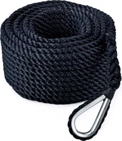 Трос (конец) якорный SKIPPER трехпрядный, 16мм*30м, нейлон черный [SK-TAN3ST1630B]