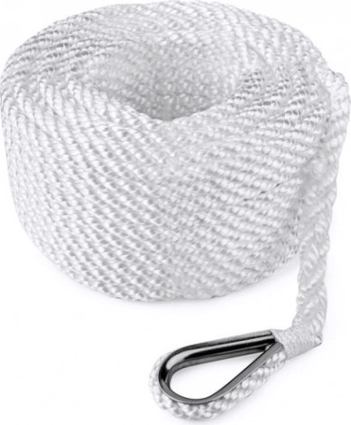 Трос (конец) якорный SKIPPER трехпрядный, 6мм*20м, нейлон белый [SK-TAN3ST620W]