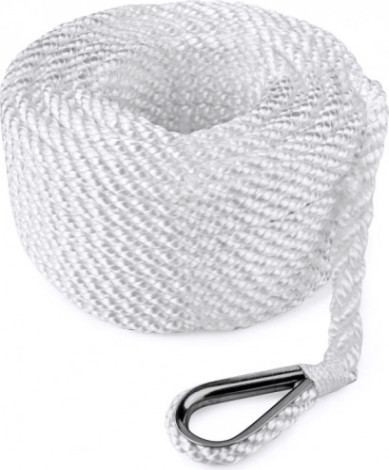 Трос (конец) якорный SKIPPER трехпрядный, 8мм*20м, нейлон белый [SK-TAN3ST820W]